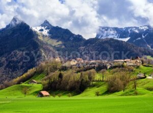 Gruyeres medieval town, Alps mountains, Switzerland