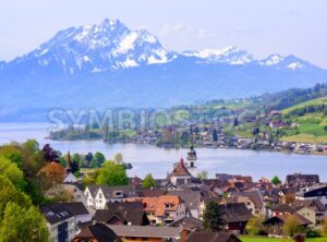 Little swiss town on Lake Lucerne and Pilatus mountain, Switzerland