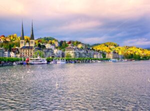 Luxury hotels at the waterfront of Lake Lucerne, Lucerne town, Switzerland