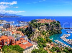 Skyline of Monaco with Prince Palace, old town and port