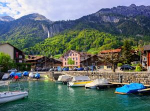 Small swiss town on Lake Interlaken, Switzerland