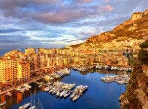 View of the Port Fontvieille on sunrise, Monaco, France