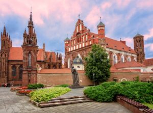 Brick gothic churches in the Old Town of Vilnius, Lithuania