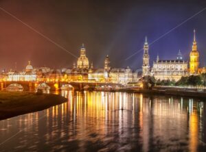 Old town of Dresden on Elbe river at night, Germany