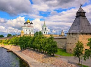 Pskov Kremlin on Velikaya River, Pskov, Russia