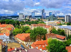 Old town and modern center of Vilnius, Lithuania