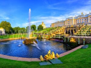 Panoramic view of Peterhof Palace, St Petersburg, Russia