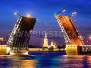 The Palace Bridge on Neva river, St Petersburg, Russia