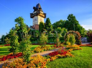 The historical Clock tower Uhrturm in the city park, Graz, Austria - GlobePhotos - royalty free stock images