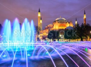 Hagia Sophia illuminated at evening, Istanbul, Turkey - GlobePhotos - royalty free stock images