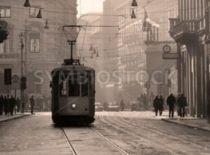 Historical tram in Milan old town, Italy - GlobePhotos - royalty free stock images