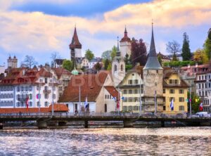 Medieval towers in the old town of Lucerne, Switzerland - GlobePhotos - royalty free stock images