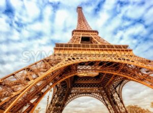 Eiffel tower wide shot with clouds, Paris, France - GlobePhotos - royalty free stock images
