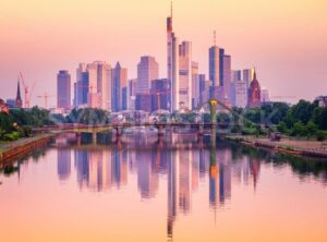 Frankfurt skyline reflecting in Main river, Germany - GlobePhotos - royalty free stock images