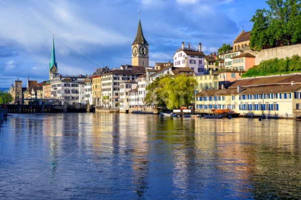 Old town of Zurich with Clock Tower, Switzerland - GlobePhotos - royalty free stock images