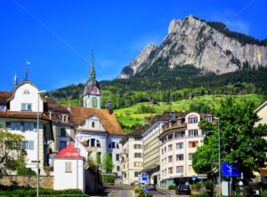 Schwyz town in Alps mountains, Central Switerland - GlobePhotos - royalty free stock images