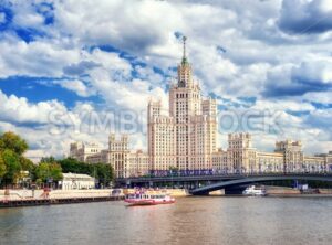 Stalinist skyscraper on Moskva river, Moscow, Russia - GlobePhotos - royalty free stock images