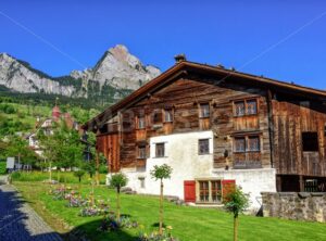 Traditional wooden swiss house in Schwyz, Switzerland - GlobePhotos - royalty free stock images