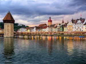 Lucerne old town on dramatic sunset, Switzerland - GlobePhotos - royalty free stock images