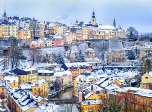 Luxembourg city snow white in winter, Europe - GlobePhotos - royalty free stock images