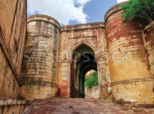 Massive stone gates of Mehrangarh Fort, Jodhpur, India - GlobePhotos - royalty free stock images