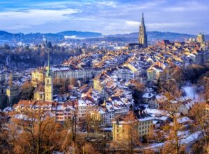 Bern Old Town on a cold snow winter day, Switzerland - GlobePhotos - royalty free stock images