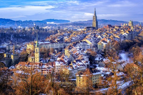Bern Old Town on a cold snow winter day, Switzerland - GlobePhotos - royalty free stock images