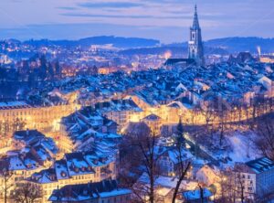 Bern Old Town snow covered in winter, Switzerland - GlobePhotos - royalty free stock images