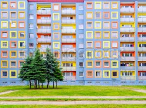 Facade of the modern colorful multi-storey house - GlobePhotos - royalty free stock images