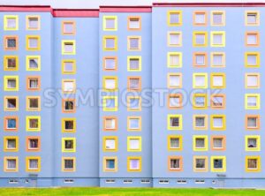 Facade of the modern colorful multistory house - GlobePhotos - royalty free stock images
