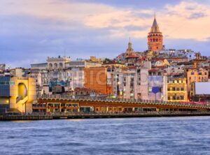 Galata tower and Golden Horn on sunrise, Istanbul, Turkey - GlobePhotos - royalty free stock images