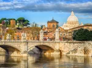 Tiber bridge and Dome of Vatican cathedral, Rome, Italy - GlobePhotos - royalty free stock images