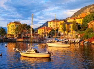 Yachts in a harbour on Lake Como, Italy, on sunset - GlobePhotos - royalty free stock images