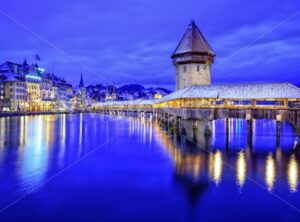 Chapel Bridge in Lucerne Old Town, Switzerland - GlobePhotos - royalty free stock images