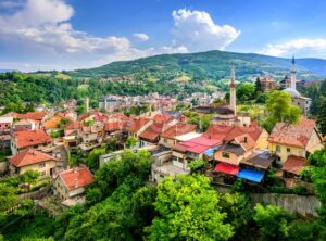 Panorama of the historical old town of Travnik, Bosnia - GlobePhotos - royalty free stock images