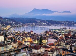 Lucerne town, Lake Lucerne and Rigi Mountain, Switzerland - GlobePhotos - royalty free stock images