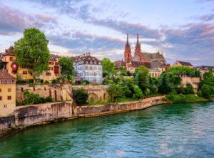 Basel Old Town with Munster cathedral and Rhine, Switzerland - GlobePhotos - royalty free stock images
