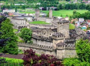 Bellinzona city center with two castles, Switzerland - GlobePhotos - royalty free stock images