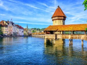 Chapel Bridge in Lucerne Old Town, Switzerland - GlobePhotos - royalty free stock images