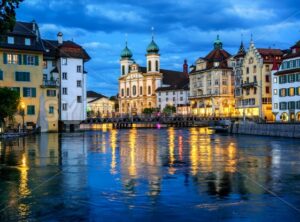 Historical Old Town of Lucerne, Switzerland, at night - GlobePhotos - royalty free stock images
