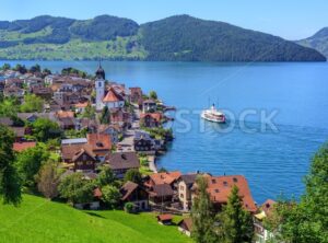 Swiss landscape with Lake Lucerne and Alps Mountains, Switzerland - GlobePhotos - royalty free stock images