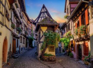 Colorful half-timbered houses in Eguisheim, Alsace, France - GlobePhotos - royalty free stock images