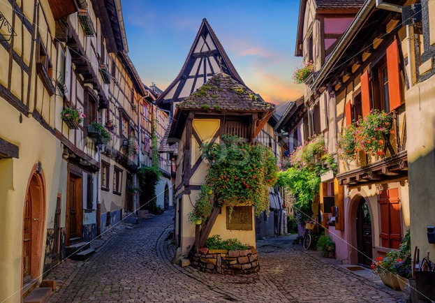 Colorful Half timbered Houses In Eguisheim Alsace France 