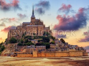 Mont Saint Michel island, Normandy, France, on sunset - GlobePhotos - royalty free stock images