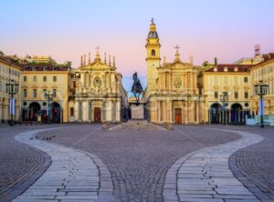 Piazza San Carlo and twin churches in the city center of Turin, Italy - GlobePhotos - royalty free stock images