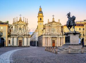Piazza San Carlo and twin churches in the city center of Turin, Italy - GlobePhotos - royalty free stock images