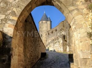 Medieval walls and towers of Carcassonne, Languedoc, France - GlobePhotos - royalty free stock images