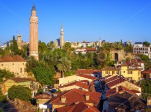Old Town of Antalya, Turkey, with Yivli Minaret and Clock Tower - GlobePhotos - royalty free stock images