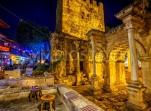 The Hadrian’s Gate at night, Antalya, Turkey - GlobePhotos - royalty free stock images