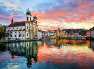 Sunset over the old town of Lucerne, Switzerland - GlobePhotos - royalty free stock images